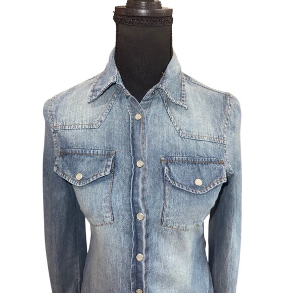 Y2K Vintage Wet Seal Classic Denim Pearl Snap Button Down Cowgirl Western Shirt - Picture 3 of 9